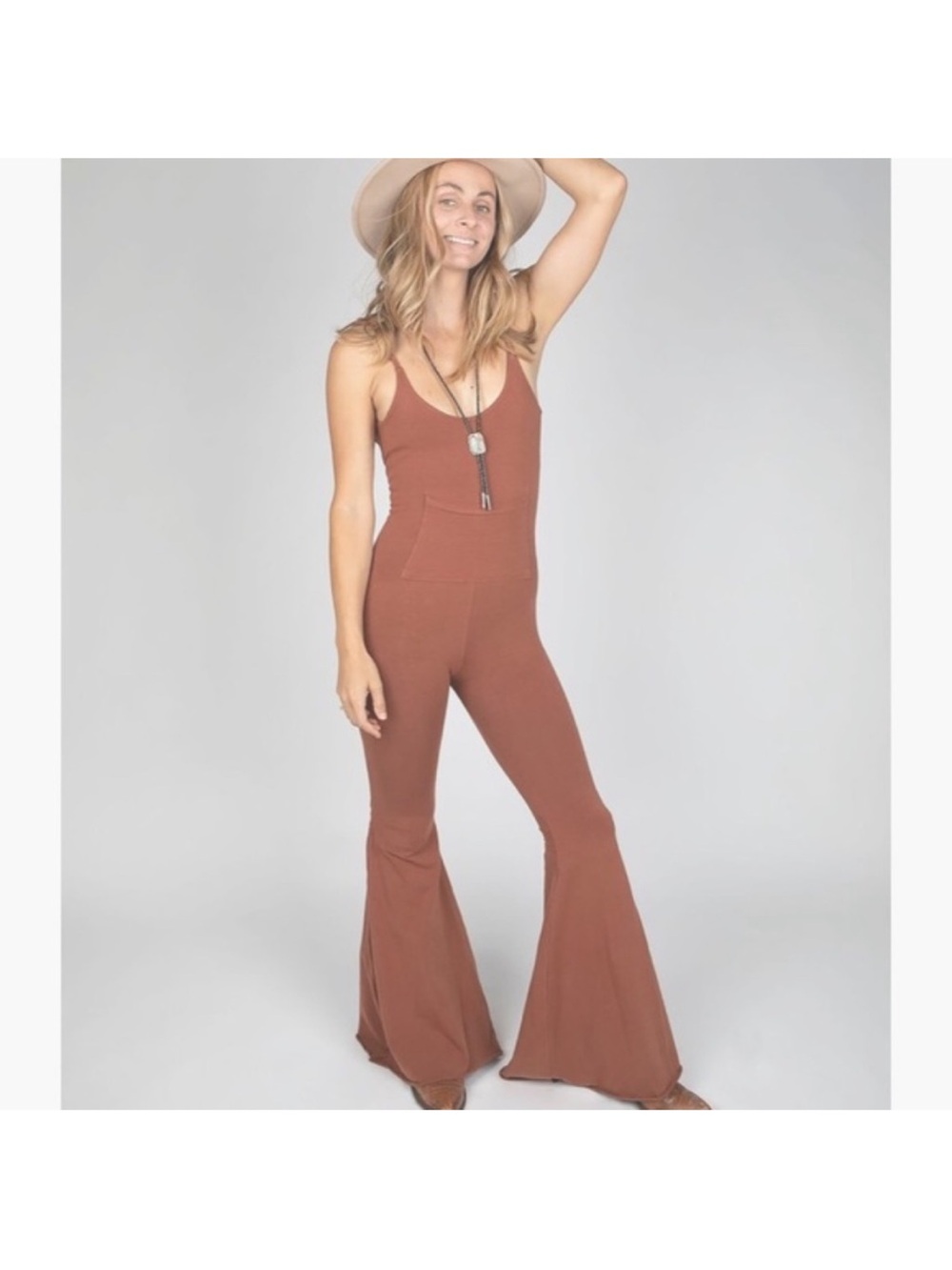 Etsy Kangaroo Pocket Stretchy Organic Cotton Flare Bell Bottom Jumpsuit - Picture 10 of 10